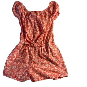 GAP Kids Salmon White Floral Pattern Short Sleeves Romper Size 10-12